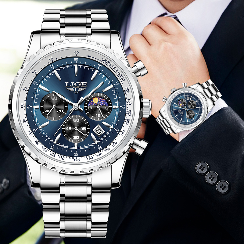 Luxury Watch Magazine - LIGE-Montre à quartz en acier inoxydable