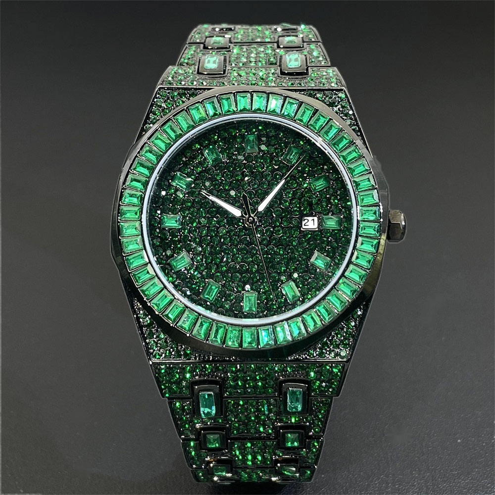 Luxury Watch Iceberg - Montre-bracelet en diamant vert pour homme,