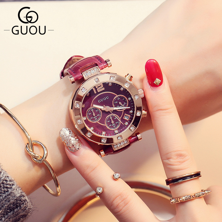 Luxury Watch Top 10 - GUOU-Montre-bracelet en cuir pour femme, horloge