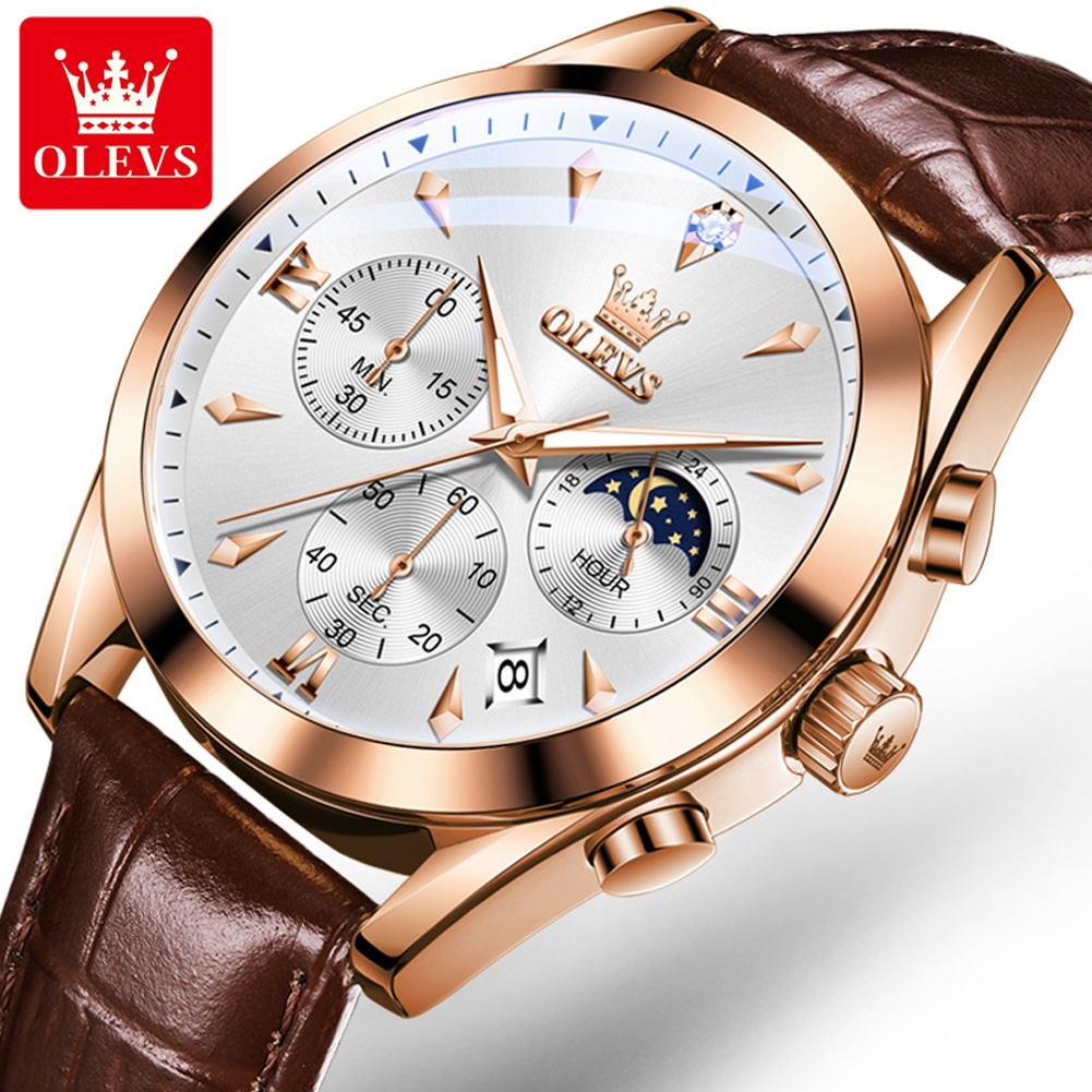 Luxury Watch Maker - OLEVS-Montre à Quartz en Cuir pour